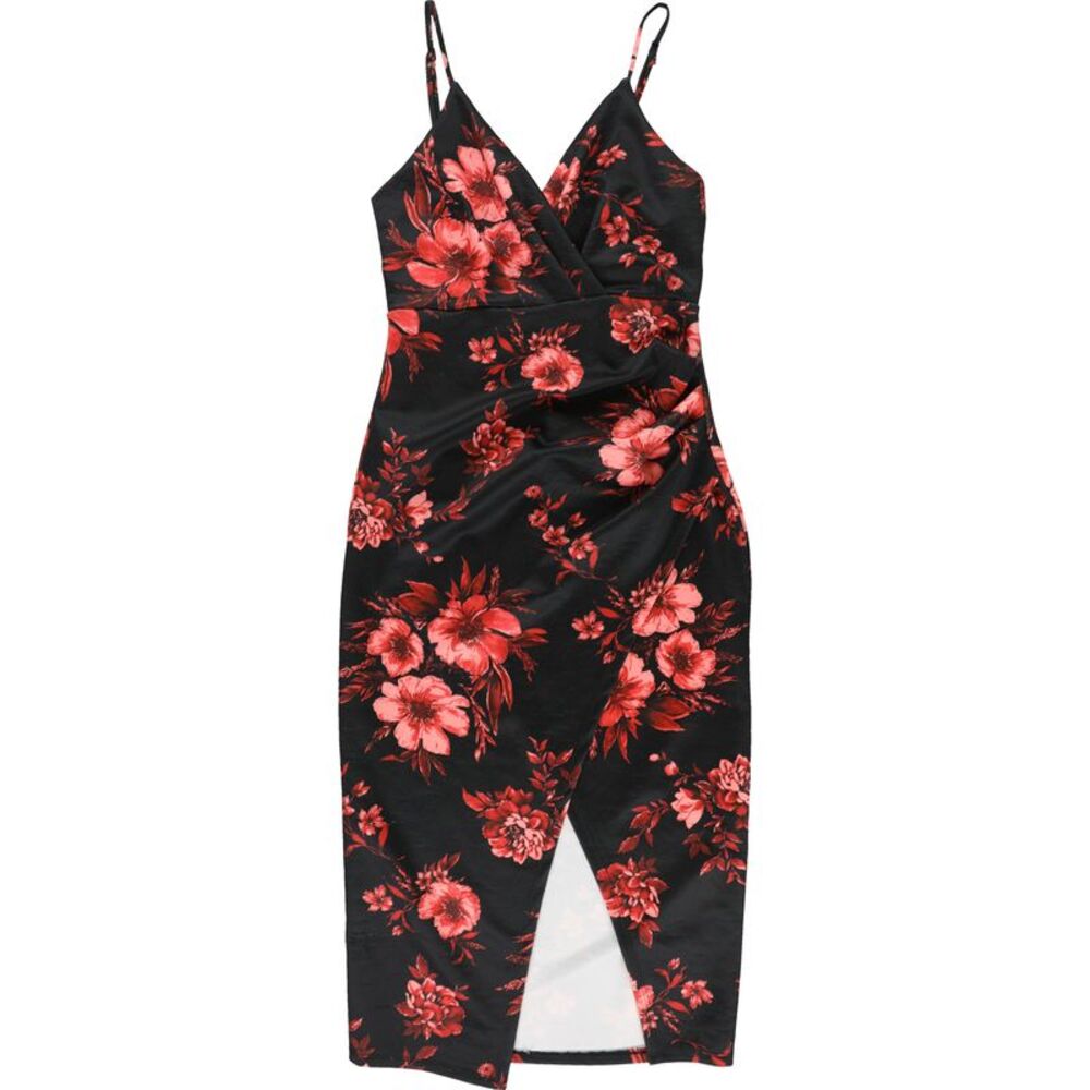 Taylor Womens Ruched Midi Dress, Red, 2, DM